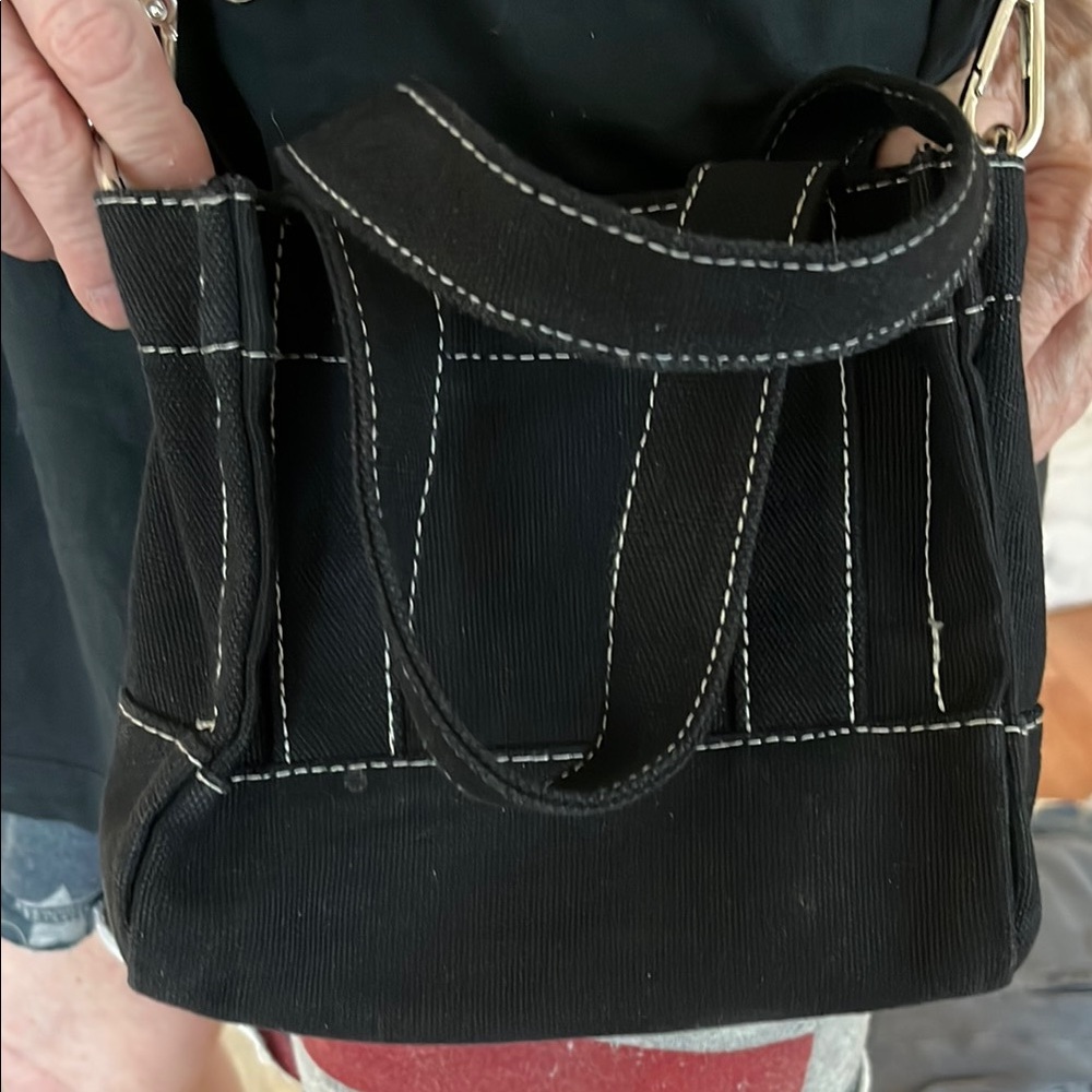 Black and White Crossbody Bag with Geometric Stitching